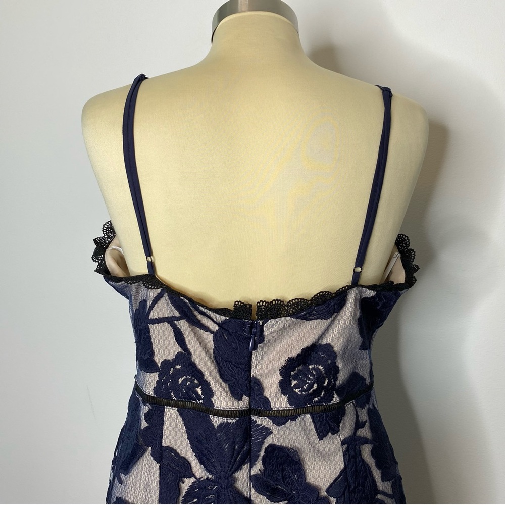 Lulus Alluring Dream Navy Blue Floral Mesh Lace Trumpet Midi Dress - Picture 7 of 15